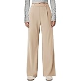 Gracyoga Womens Stretchy Work Pants Wide Leg Casual Pull On Dress Pants High Waisted Business Trousers Slacks with Pockets Beige L