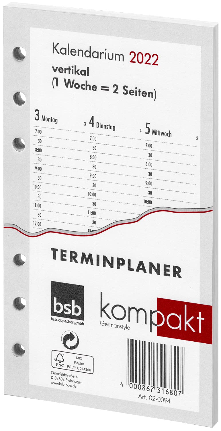 BSB calendar ?Compact? ? A6, 1 week on 2 pages, vertical.
