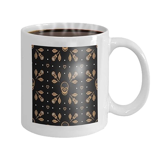 11 oz Coffee Mug skull art deco elegant gold rose heart dark ...