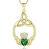 ETERMBOL Gift Birthstone Necklaces for Women 925 Sterling Silver Irish Claddagh Necklace for Women Heart Birthstone Pendant Necklace Anniversary Birthday Gifts for Wife Lady Cable Chain 18"+2"