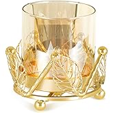 YIUTOYILY Hurricane Candle Holder, Gold Pillar Candle Holder with Leaf-Shaped Decorative Accents & Windproof Glass Lid, Perfect for Weddings, Dinners, Parties & Special Events