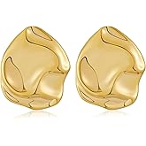 ENSKEFEN Irregular Gold Stud Earrings for Women Hammered Silver Stud Earrings Statement Geometric Earrings Vintage Gold Earrings