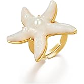 ENSKEFEN Starfish Ring for Women Chunky Pearl Acrylic Resin Sea Star Ring Adjustable Boho Ocean Starfish Shell Statement Rings Summer Beach Jewelry