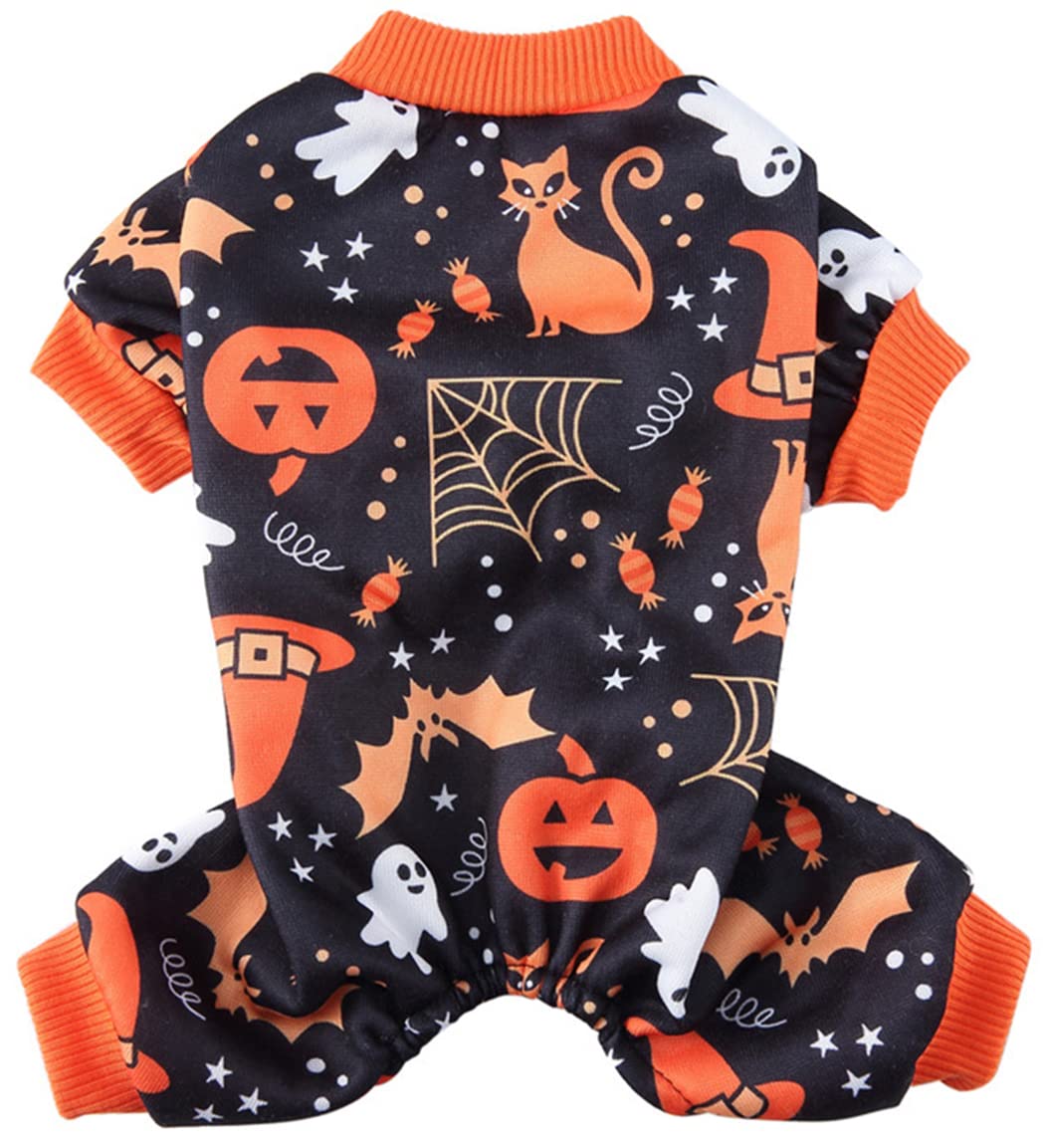 XIAOYU Halloween Dog Clothes for Small Pets - Festival Dog Coat Jumpsuit, Cat Apparel for Parties, Ghost/Pumpkin/Bat Pattern, XL