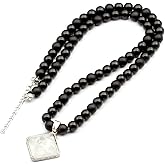 ElisaJewelryArt - Natural Pyramid Amethyst Pendant Necklace Black Onyx Beaded Necklace Genuine Gemstone Feng Shui Stone Clasp Closure Necklace Unisex Necklace