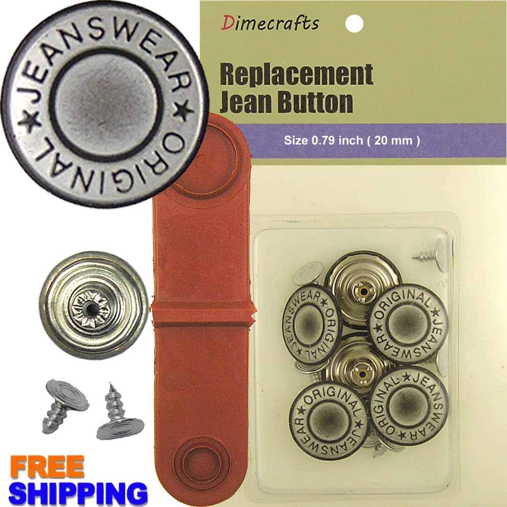 JBDIYME 20mm GHQ Grey Silver No-sew Jean Tack Buttons 6 w/Tool