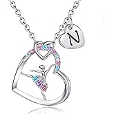 BAOWING Ballerina Necklaces Gifts for Girls Ballet Dancer Necklaces for Teens Little Girls Heart Initial Rainbow Dance Necklace Jewelry Gifts for Girls Women