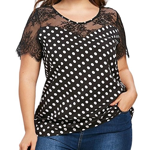 Click Here to See More Images NREALY Large Size Women Casual Lace Dot Printing Short Sleeve T-Shirt Tops Blouse
