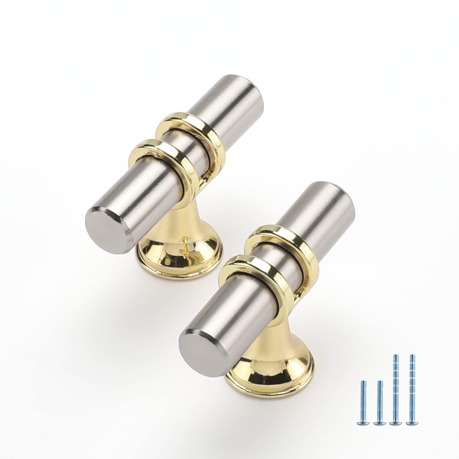 Photo 1 of Rergy Cabinet Handles Drawer Pulls and Knobs, 10Pack Brushed Nickel and Gold Single Hole, Kitchen Hardware for Dresser Handle Zinc Alloy Furniture Pull