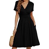Women Casual Summer Dress 2025 Beach Vacation Floral Sundress Short Sleeve Wrap V-Neck Modest Dresses