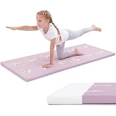 MABOZOO 1 Inch Thick Kids Yoga Mat with 12 Printed Poses - Non-Slip PU Leather Exercise Mat for Children - Safe Material Workout Mat for Home, School (60" x 24", Pink)