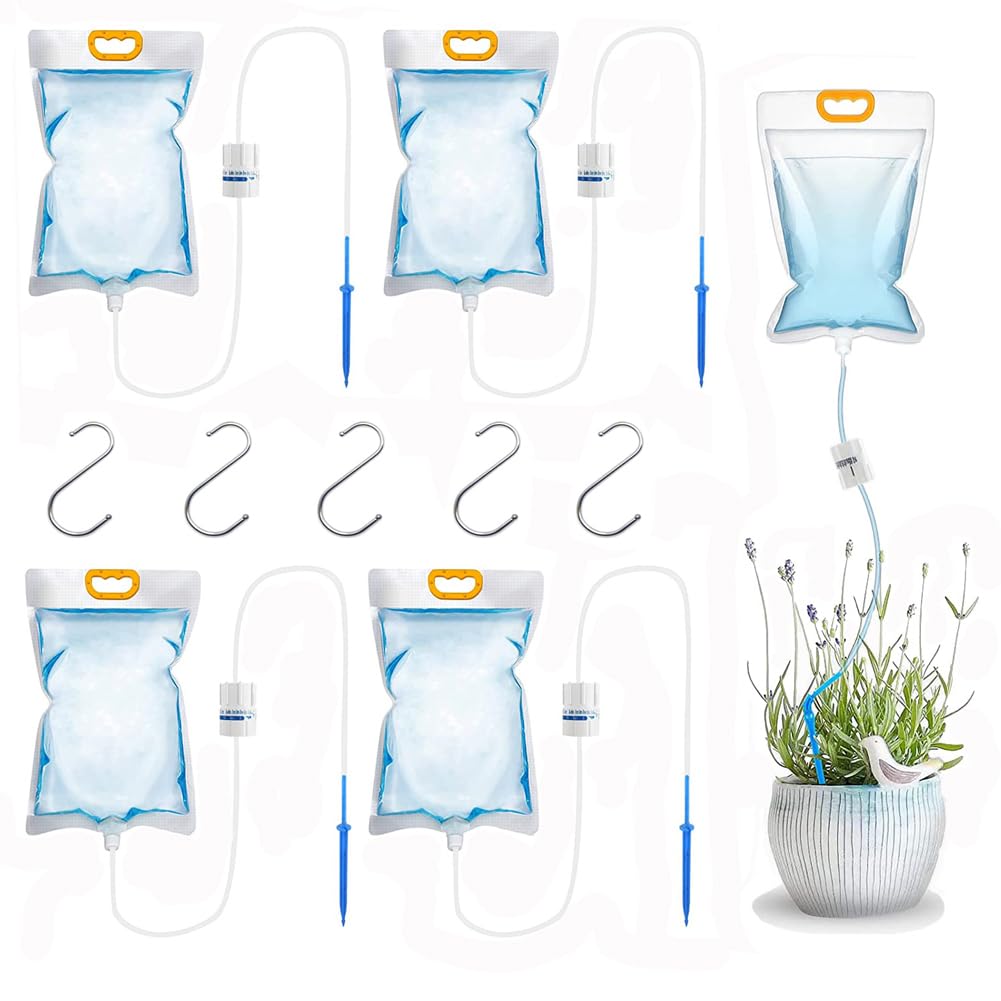 5Pcs 3.5 L Drip Irrigation Bags with Adjustable Flow Automatic Plant Irrigation System Home Sprinkler Device for Indoor and Outdoor
