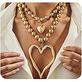 Twentylo Chunky Gold Heart Necklace,Gold Beaded Large Heart Choker Necklace for Women,Y2k Big Hearts Statement Necklaces Set Neck Jewelry
