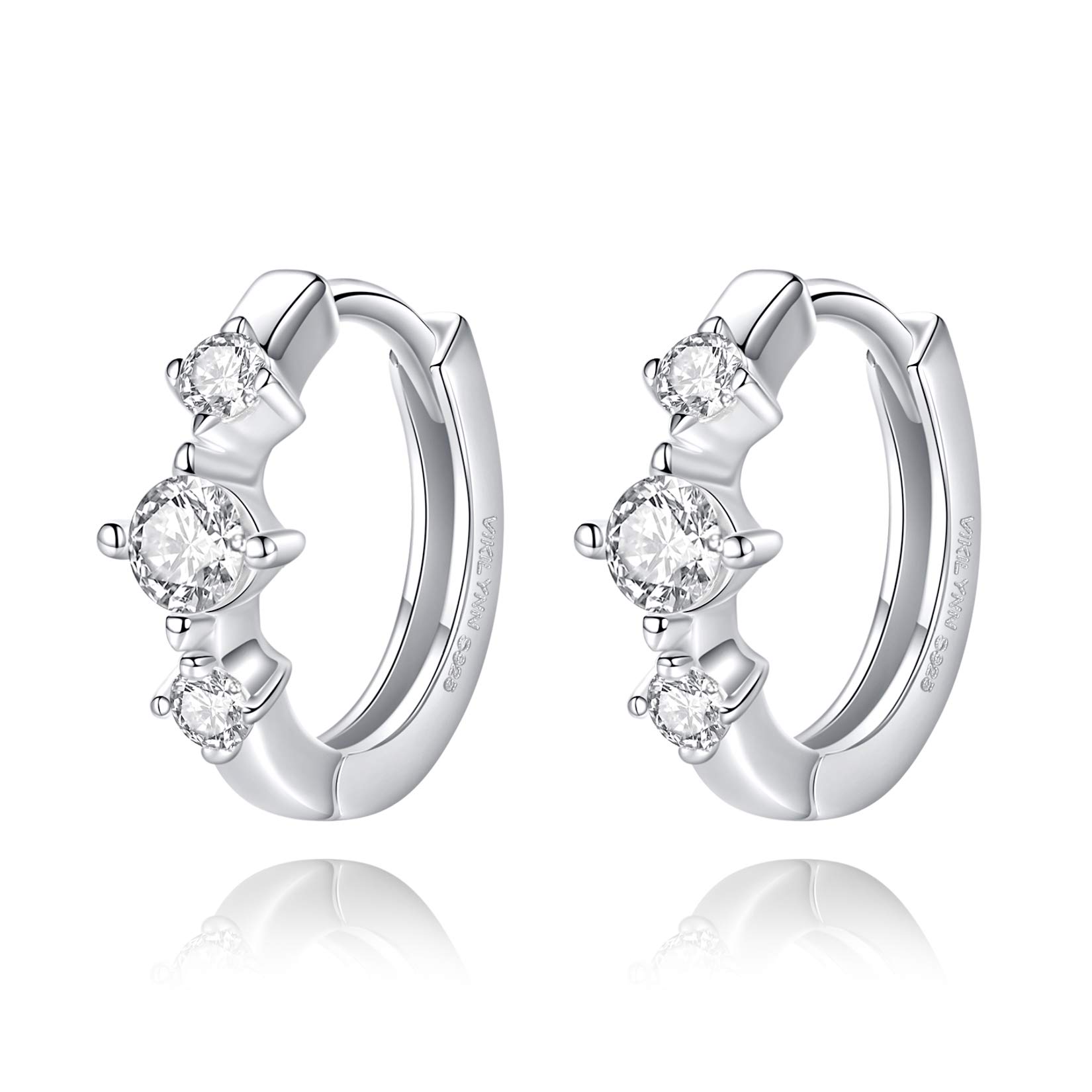 VIKI LYNN 925 Sterling Silver with Three Cubic Zirconia Hoop Earrings for Women