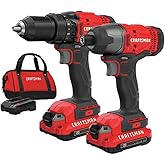 Craftsman CMCK200C2R 20V Variable Speed Lithium-Ion 1/2 in. Cordless Drill Driver and 1/4 in. Impact Driver Combo Kit (1.3 Ah) (Renewed)