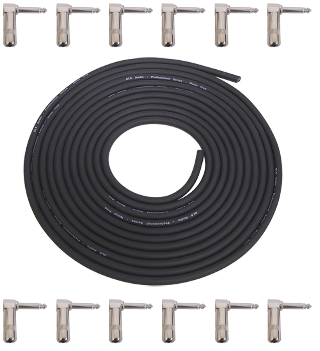 GLS Audio Pedal Board Kit DIY Patch Cables Cords - 15ft Cable with 12 Right Angled 1/4 inch TS Plugs - 15 feet Pedalboard Cord with Angle Plugs