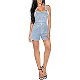 Hybrid & Company Women Denim Shorts Rompers Sleeveless Adjustable Strap Overalls Cross Back Jumpsuit
