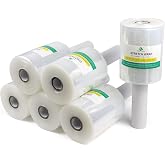 BOMEI PACK 6 Pack Industrial Clear Mini Stretch Wrap Roll with Handle, 5" x 1000Feet 80 Gauge for Heavy Duty, Durable Self-Adhering Plastic Wrap for Packing, Moving