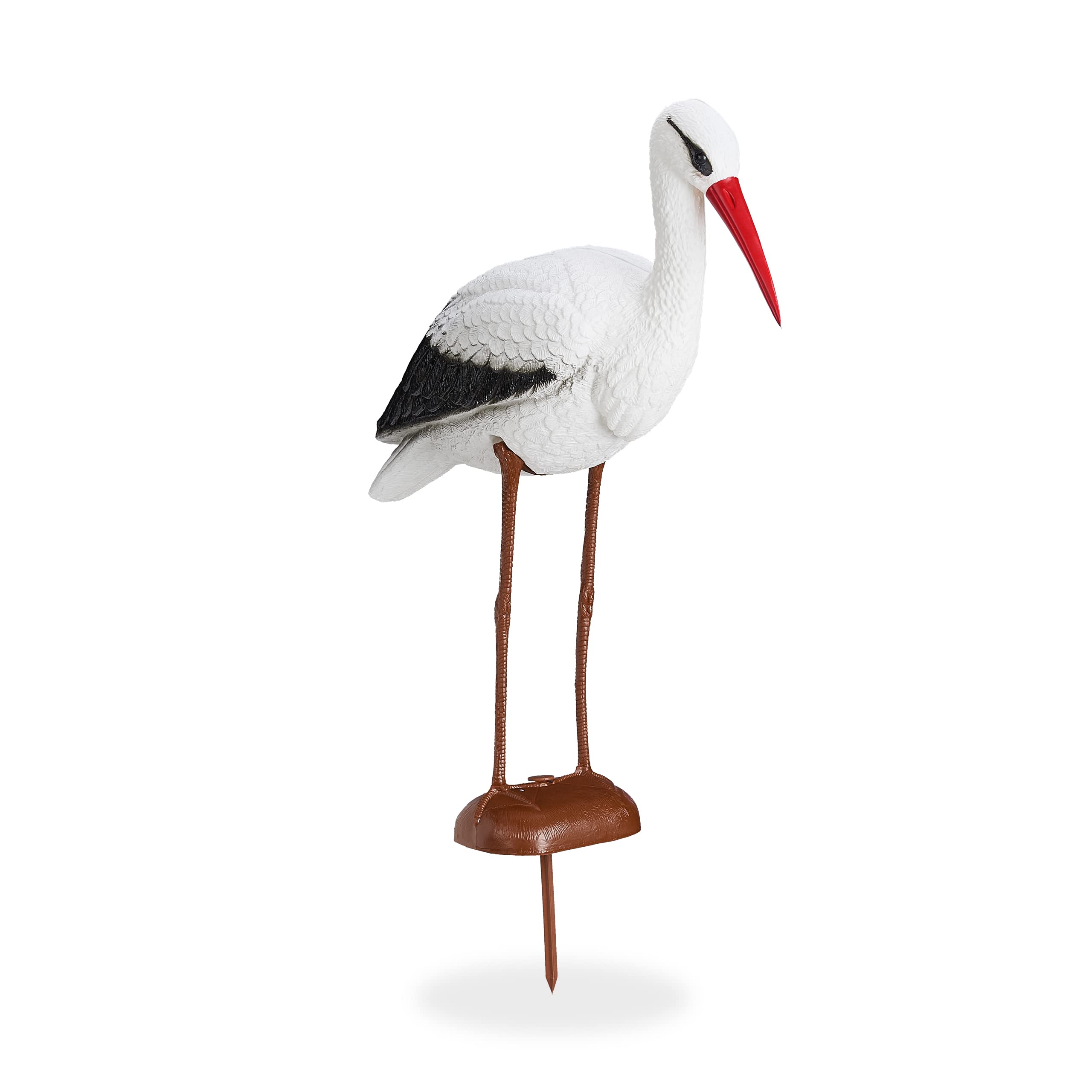Relaxdays Garden Figure Stork, Garden Decorative Figure, Heron Protection, Rattling Stork Birth, HBT 80 x 22 x 64 cm, white/red