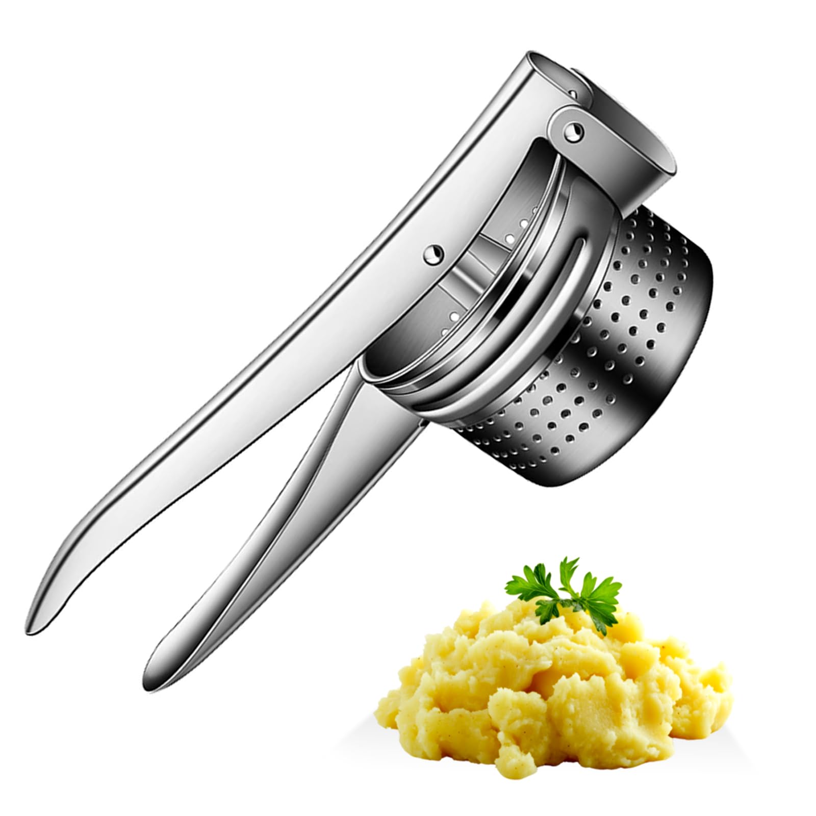 AEX Potato Ricer Heavy Duty Stainless Steel Potato Puree Masher Lemon Juicer Kitchen Cooking Mashers for Fluffy Mashed Potatoes Dishwasher Safe Silver