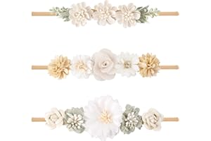 mligril Baby Girl Nylon Headbands Flower Hair Bows Accessories-Elastic Hair Band Crown Handmade FLoral Wraps Birthday Gifts for Girls Newborn Infant Toddler 3Pcs
