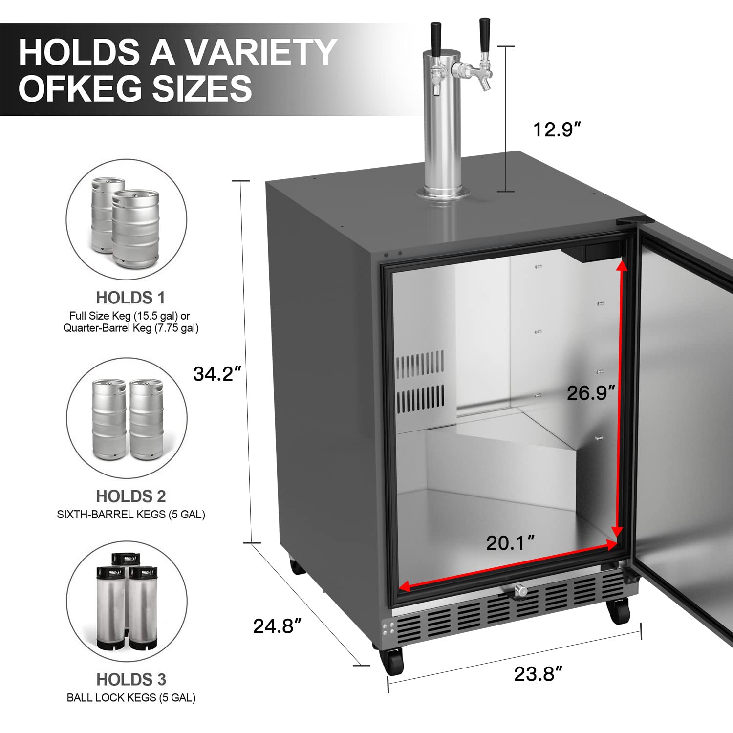 ICEJUNGLE Beer Tap Kegerator,Kegerators Beer Dispenser Beverage Beer Cooler Water Cooler