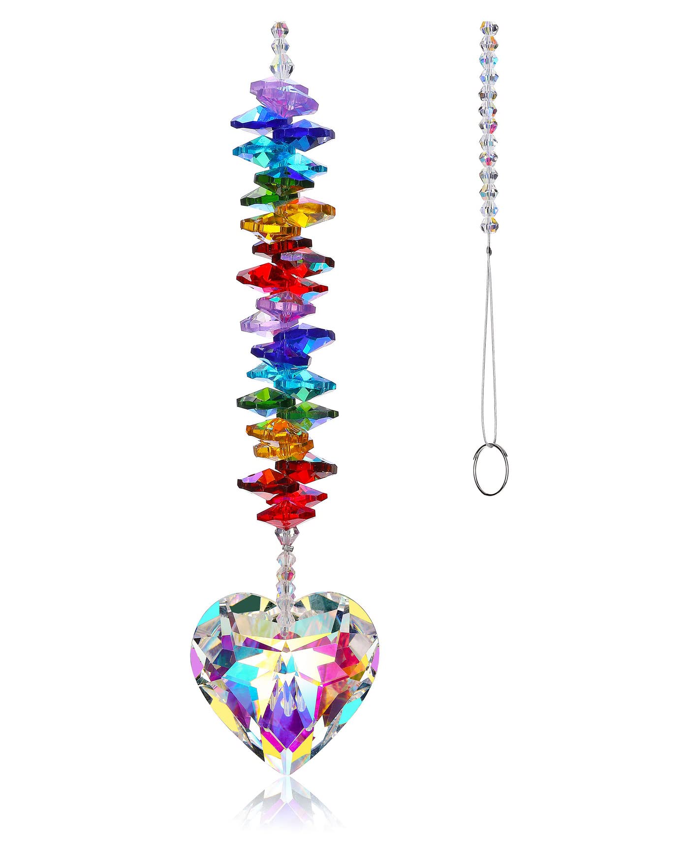 Jovivi Crystal Sun catcher For Window Hanging Chakra Beads Prism Heart Suncatcher Rainbow Maker Sun Catchers Hanging Ornament Home Decoration, 40cm(15.75 inch)