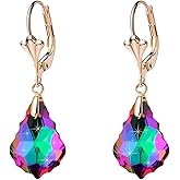Austrian Crystal Baroque Drop Leverback Earrings for Women Fashion 14K Gold Plated Hypoallergenic Jewelry