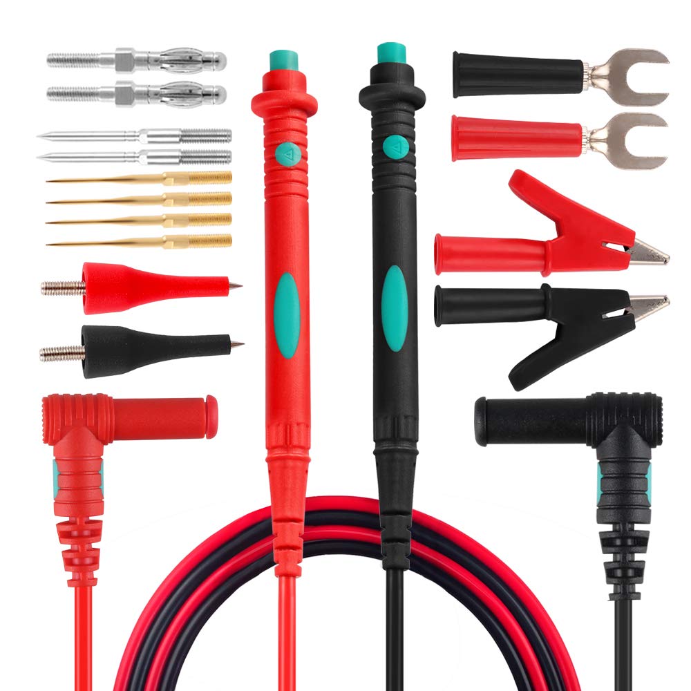 Micsoa Test Lead Kit Set, Multimeter Leads Probe Replaceable Needle Tips with Alligator Clip, Spade lugs, Set of 16