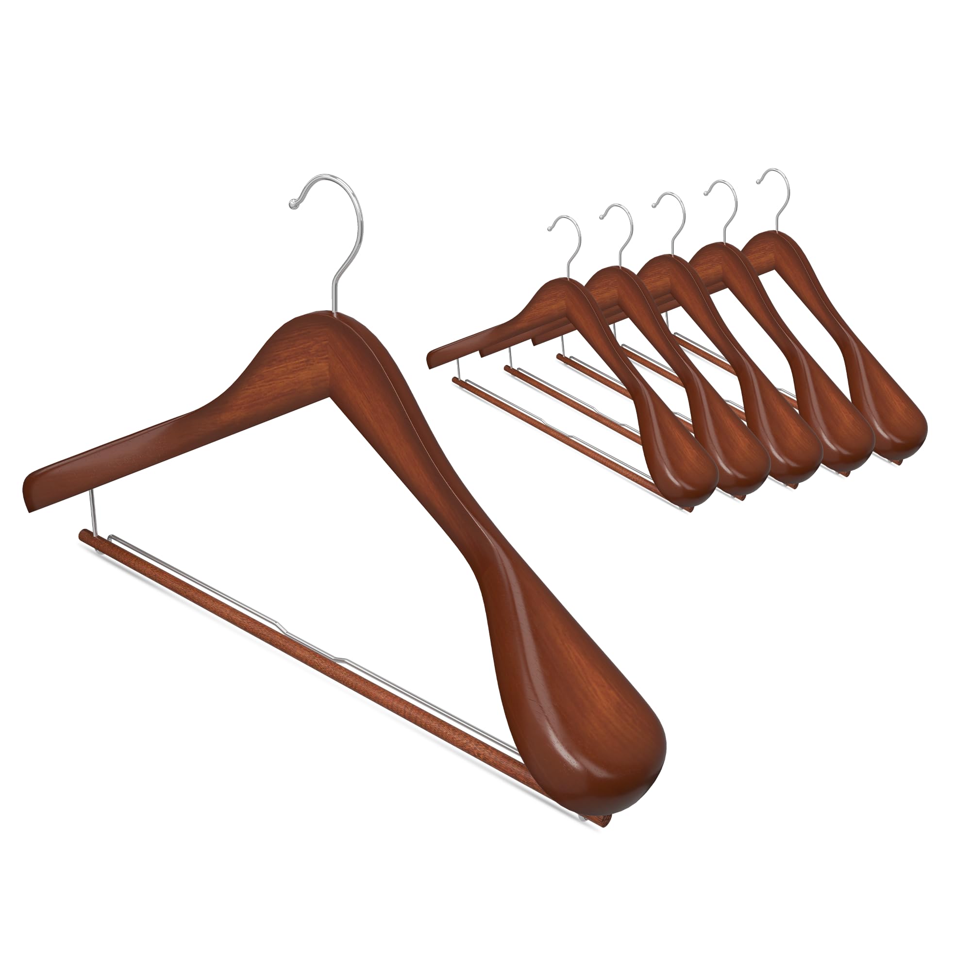 Photo 1 of StorageWorks 6 Pack Wooden Hangers, Extra Wide Shoulder Wood Hangers with Locking Bar for Suit, Shirt, Coat, Pants, Walnut Color