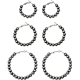 3 Pairs Navajo Hoop Pearl Earrings,Western Jewelry for Women,Cowgirl Vintage Beaded Pearl Earrings,Western Hoop Earrings for Cowgirl,Jewelry Gift for Women