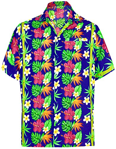 [- LA LEELA Mens Hawaiian Tropical Palm Tree Short Sleeve Shirt  -]