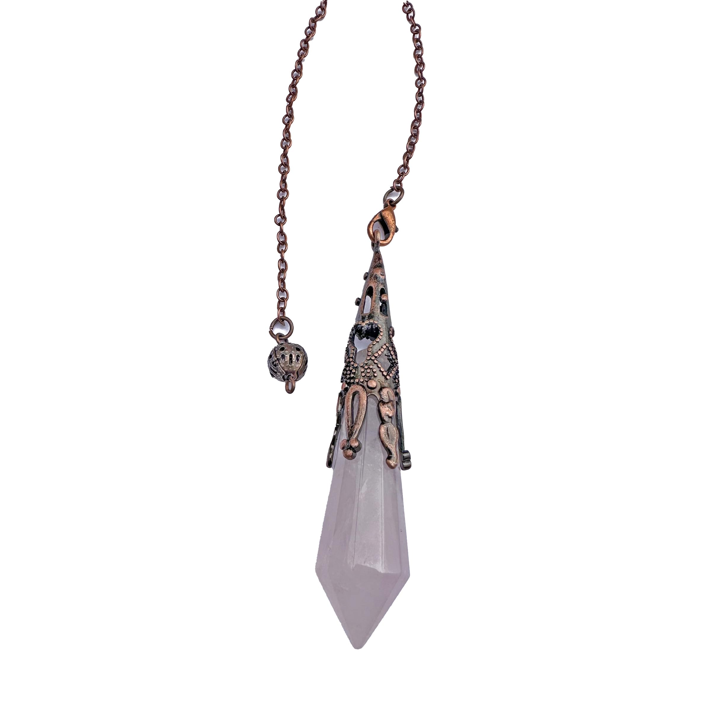 Gemstone, Crystal Pendulum, Vintage Hexagonal Crystal Pendulum for Radiesthesia, Pendulum Chakra Reiki Divination Meditation Wicca (Rose Quartz)