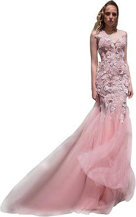 Dressvip Nouvelle Collection 2018 Robe De Mariage De Mariee Pour Mariage Sirene Sans Manche Longue Avec Traine Applique Rose Amazon Fr Vetements Et Accessoires