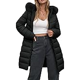 Bellivera Women's Winter Thickened Quilted Puffer Jacket Zipper Pockets Bubble Coat with Removable Hood and Faux Fur Collar