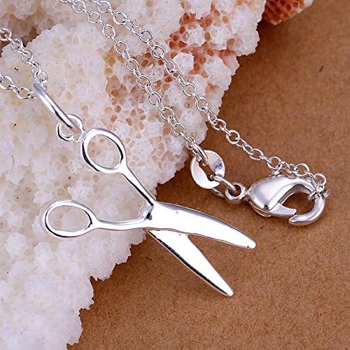 New Charming 925 Sterling Silver Plated Scissors Pendant Chain Necklace