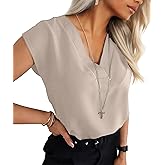 Lepunuo Womens Summer Tops Cap Sleeve Textured Dressy V Neck Shirts 2025 Work Office Blouses Business Casual Outfits