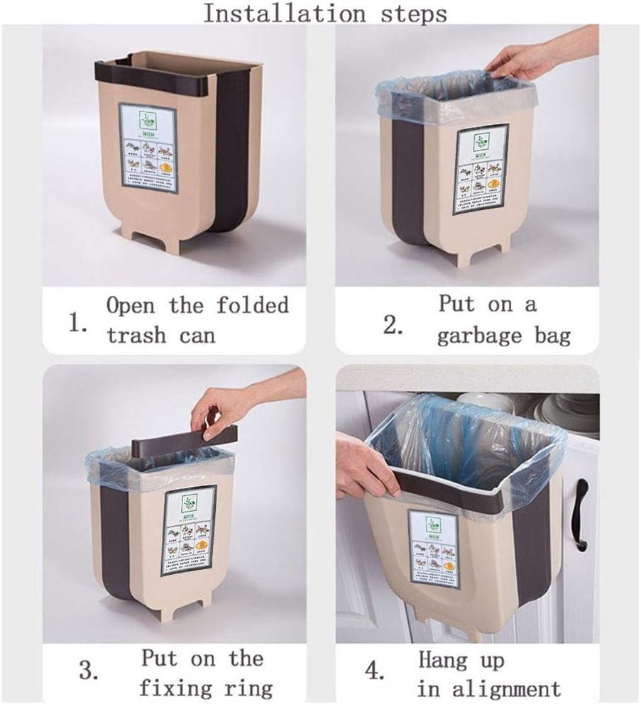 HorBous Kitchen Hanging Trash Can, Foldable Trash Bin, Small Portable Collapsible Waste Bins for Cabinet, Car Bedroom+30 Garbage Bags (Brown): Home & Kitchen