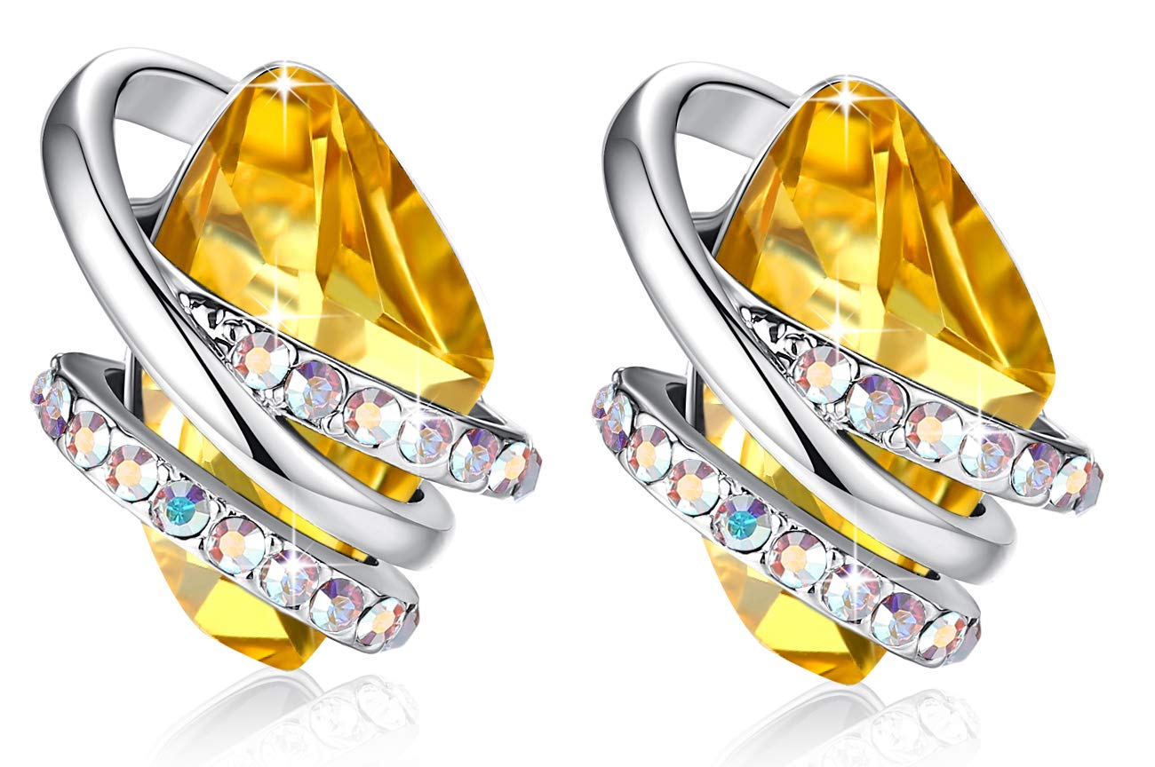 Leafael Valentine's Day Gift Earrings for Women, Wishstone Birthstone Crystal Stud Earrings with Healing Stones, Allergy-Free Jewellery with Gift Box, Silver-Tone or Rose Gold — image 1