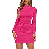 IHOT Women's 2025 Mock Neck Long Sleeve Mini Dresses Short Slim Fit Ruched Bodycon Club Party Casual Dress