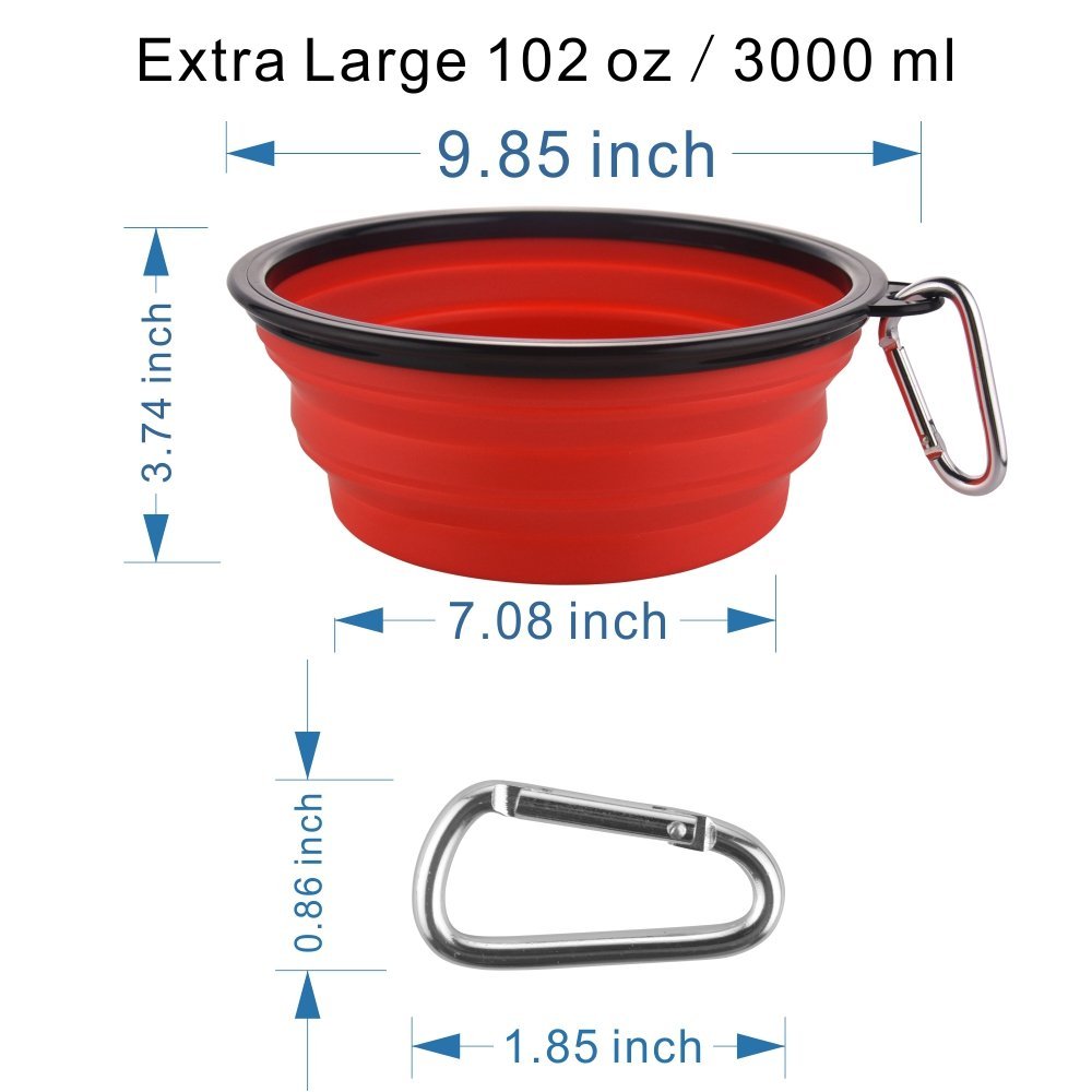 Guardians Extra Large Collapsible Dog Bowl, 102oz Portable Foldable Water Bowls Food Dishes with Carabiner Clip for Travel (Red)