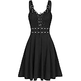 FEOYA Goth Dress for Women Sexy Sleeveless V Neck Vintage Witchy Midi Dresses Fairy Punk Vampire Halloween Clothes