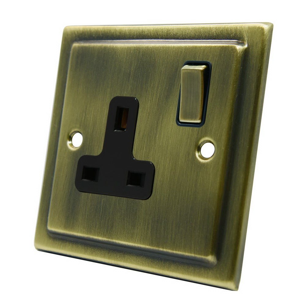 AET VAB1GSOCBB 13 A 1 Gang Victorian Antique Brass Electrical Plug Socket