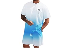 RoseSeek Men's Short Sets 2 Piece Outfits Tropical Graphic Tees and Shorts Sets Beach Vacation Outfits