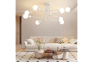 Biewalk White Rubbed Gold Sputnik Chandelier, Modern Mid Century Pendant Light Fixture 8-Light Ceiling Light for Living Room Dining Room