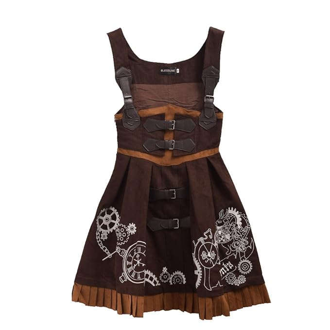 BLESSUME Frauen Stickerei JSK Kleid Lolita Korsett Kleid mit Bluse & Kap (Brown, M)
