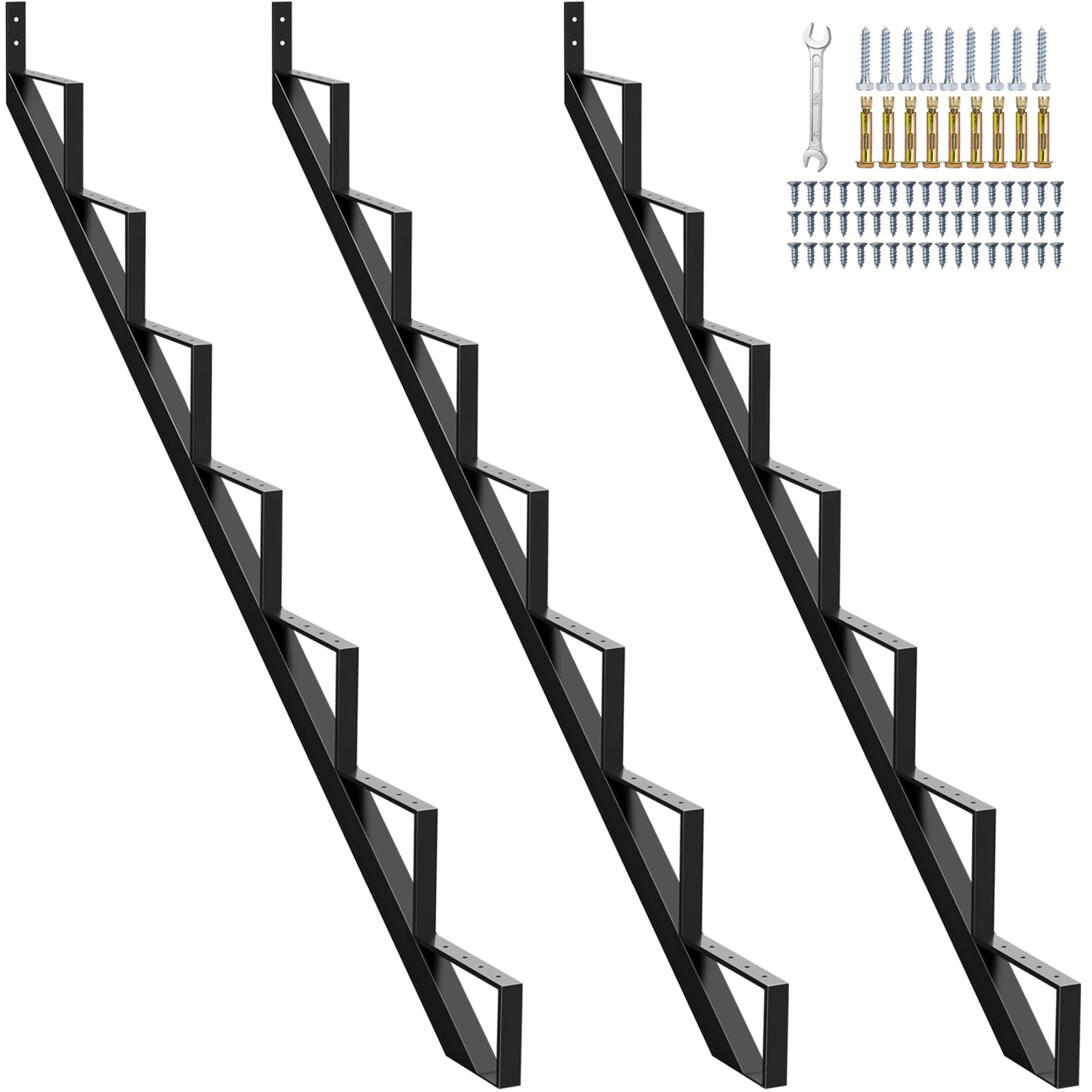 Photo 1 of Zwinz Steel Stair Stringer 7 Step 3Pcs, Metal Stair Stringers for Deck Height 57 inches, Steel Stair Step Riser for Outside Stairs