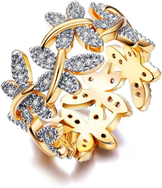 NEWBARK 10 Butterfly 18k White Gold/Rose Gold/Gold Plated Cubic Zircon Women's Rings Size 5.5/6.5/7 / 8/9, Gift for Valentine Day