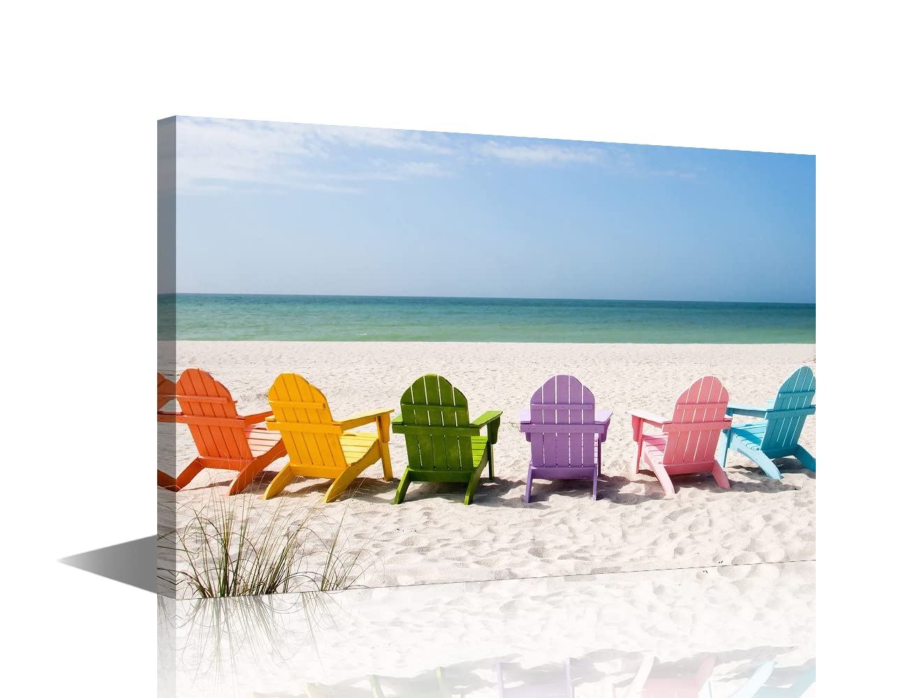 TISHIRON Colored Beach Chairs Pictures Paintings Canvas Wall Art Seascape Seaside Artwork Picture Print for Living Room Bedroom Home Office Wall Decor Stretched and Framed Ready to Hang(12X8in)
