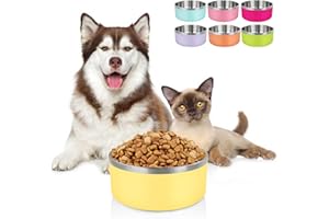 LIHONG Dog Bowls,Stainless Steel Dog Bowls for Large Dogs,Dog Food Water Bowls with Non Slip Rubber Bottom,Pet Feeding Bowl,Double Wall Insulated,Rustproof(64oz,Yellow)